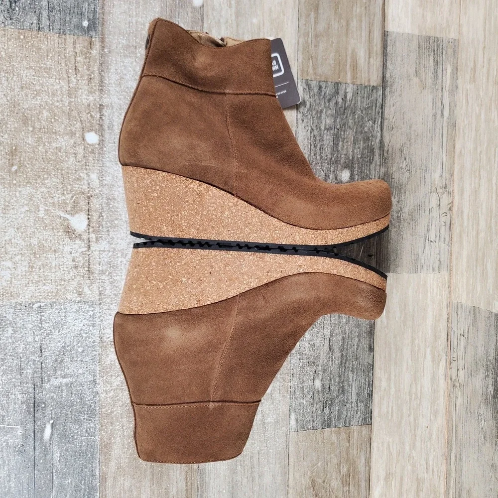Papilio Birkenstock Ebba Womens Booties Sz 5 Dark Tea Suede Side Zip Wedge Heels